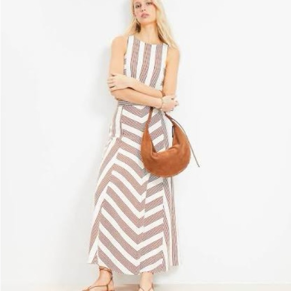 LOFT Brown and White Chevron Maxi Dress